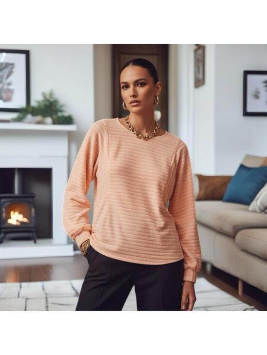 H&M Tops - H&M Peach Textured Sweater Top Soft‎ Lightweight Pullover Size M